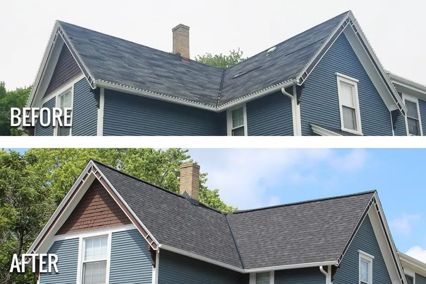 Roof replacement before and after